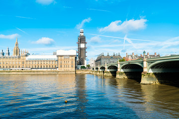 Naklejka premium Big Ben and Westminster Bridge in London, UK