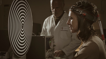 Hypnosis experiment in a vintage style lab
