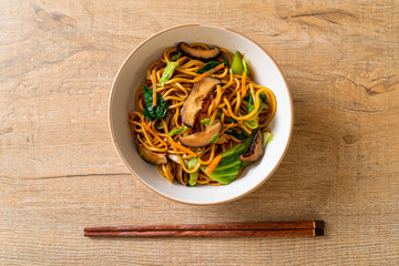 yakisoba noodles stir-fried with vegetable in asian style - vegan and vegetarian food