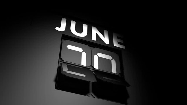 June 29 date. digital calendar change to June 29 animation