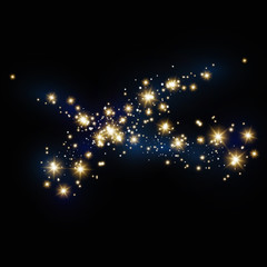 Confetti glittering wave. Vector golden sparkling comet tail on black background. - Vector