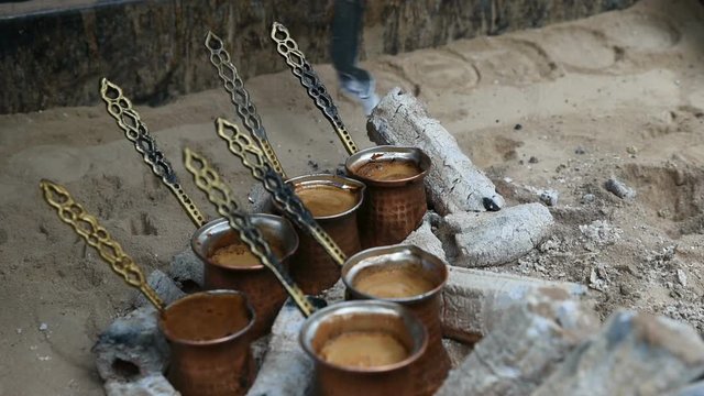Cooking Turkish Coffee on Sand as Double Shots