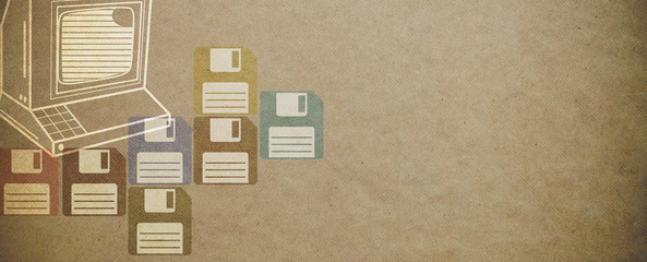 Vintage computer and floppy disks