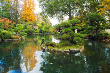 Fototapeta na wymiar Pond in Japanese garden. Kaiserslautern