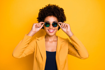 Close-up portrait of her she nice-looking fashionable attractive lovely content cheerful cheery...