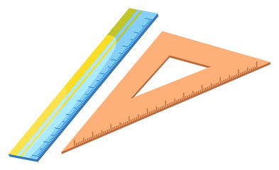 Blue ruler vector, isolated icon of device for measuring object for precision. Triangular ruler. Item decorated with dots, made of plastic material school supply. Back to school concept. Flat cartoon