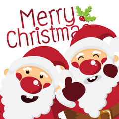 Happy Duo Santa Claus ,Cute Cartoon Character and Merry Christmas concept,design for Card and Poster,Vector illustration.