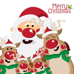 Happy Santa Claus and Reindeer Family cartoon characters for Christmas Greeting,Happy New Year Concept,design for Card and poster,Vector illustration.