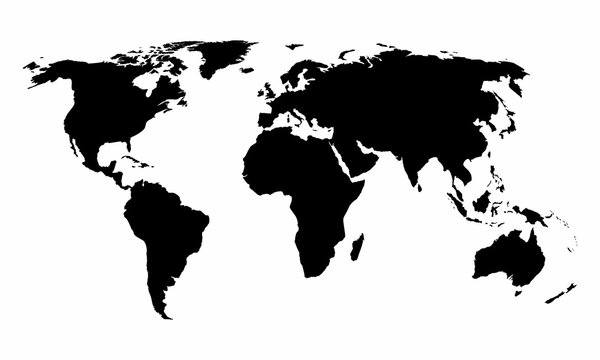 World map dark silhouette isolated on white background