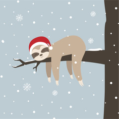 Cute and lazy Christmas sloth © frittipix