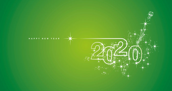 New Year 2020 line design firework champagne shining white green vector