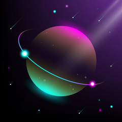 Fototapeta na wymiar The background of the universe and its planet. Background with modern isometric style and gradation colors, used for posters or banners.