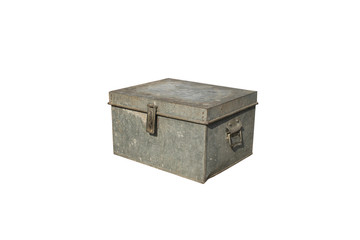 Old metal box on isolated white
