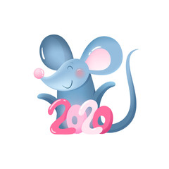 Happy New Year card with cute gray mouse