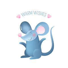 Happy New Year card with cute gray mouse