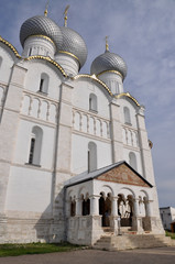 Rostov Veliky, RUSSIA - AUGUST 26, 2015: Assumption Cathedral of the Rostov Kremlin closeup summer day