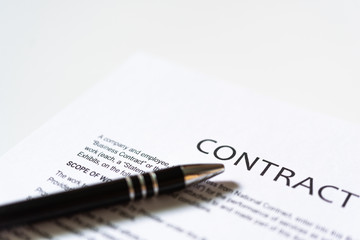 White table with business document contract form paper and empty space to sign authorized signature, copy space available for text