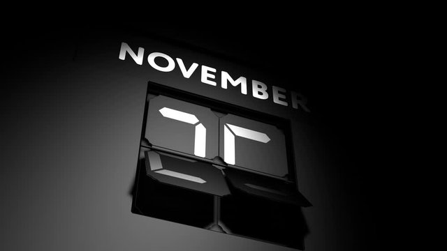 November 25 date. digital calendar change to November 25 animation