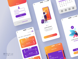 Conceptual mobile phone screen mock-up for application interface presentation. User interface design template. UI, UX, GUI concept isolated on grey background. Vector eps 10. - obrazy, fototapety, plakaty