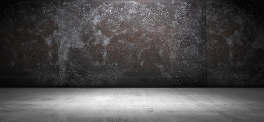Dark Stained Grunge Wall and Floor Background Metal and Concrete Look - 294909395