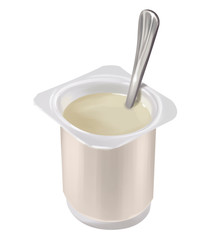 illustrazione yogurt con cucchiaino, lavorazione del latte