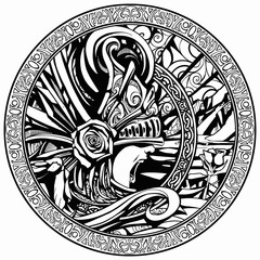 Screaming Valkyrie against the mountains