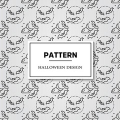 Seamless halloween pattern with ghost, pumpkins, bat and broom. Black and white
