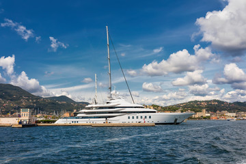 Amazing clouds above  yacht in La Spezia. Mediterranean Sea, Liguria, Italy, South Europe