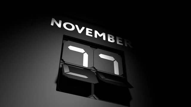 November 22 date. digital calendar change to November 22 animation