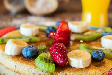 vegetarian pancake with oranges and chancaca juice