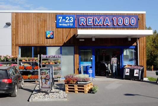 Orje, Norway - September 16, 2016: Entrance to the supermarket Rema 1000.