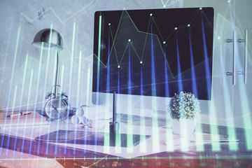 Forex Chart hologram on table with computer background. Double exposure. Concept of financial...