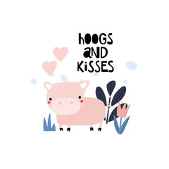 Funny background with pig and text