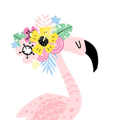 Pink flamingo with flowers design
