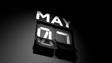 May 7 date. digital calendar change to May 7 animation