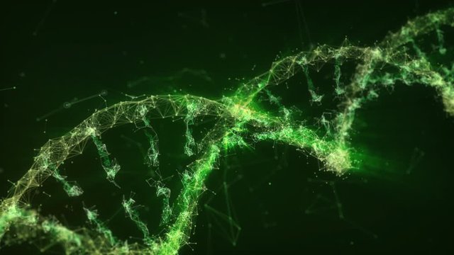 Animation of a DNA Strand with plexus. Rotating doble helix. Genetic concept. Medicine. Futuristic technology concept.  
