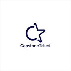 Simple modern C letter with star vector in black color. Talent agent logo template. Entertainment icon design idea