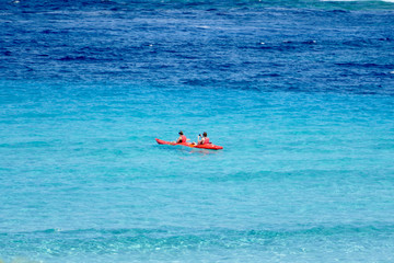 Mediterranean beach in The Spiaggia La Pelosa, Stintino, Sardinia, Italy