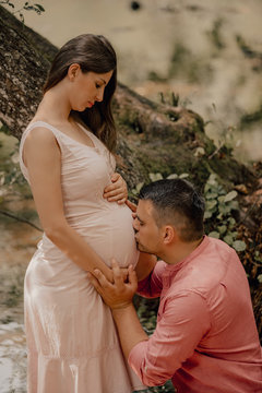 Romantic moments for pregnant couple