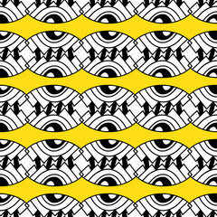 Geometric seamless pattern on yellow background. Modern fashionable pattern.