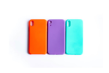 Set of colored silicone covers for smartphone.