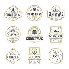 Christmas and happy new year wishes labels and badges set vector illustration