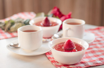 breakfast with tea and Panna cotta