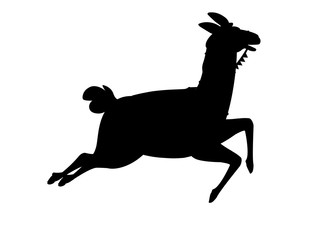 Black silhouette of llama running cartoon animal design flat vector illustration isolated on white background side view