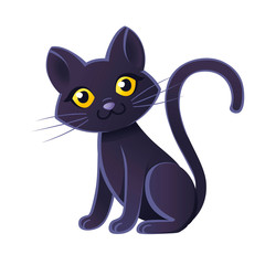 Cute adorable black cat cartoon animal design flat vector illustration on white background