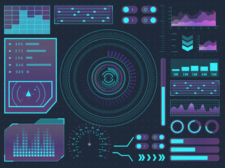 HUD elements sci-fi science futuristic user interface. Menu buttons, virtual reality, infographic vector illustration.