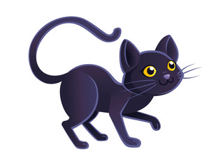 Cute adorable black cat cartoon animal design flat vector illustration on white background