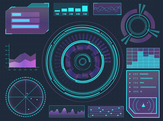 HUD elements sci-fi science futuristic user interface. Menu buttons, virtual reality, infographic vector illustration.