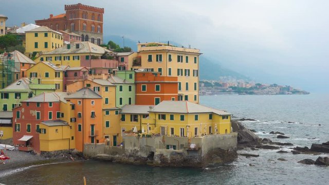 Colorful houses by the sea in Boccadasse district in Genoa, Italy