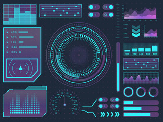 HUD elements sci-fi science futuristic user interface. Menu buttons, virtual reality, infographic vector illustration.